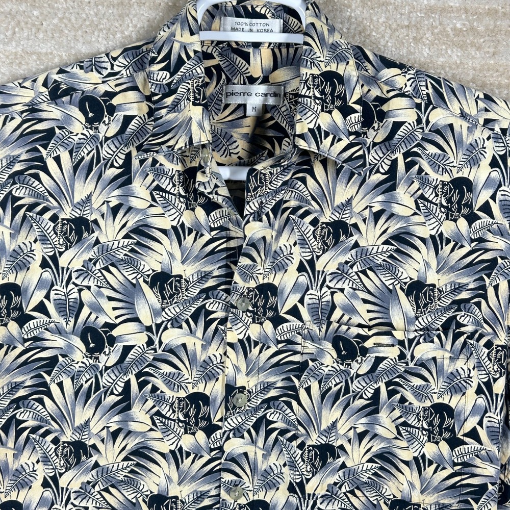 Pierre Cardin Mens Vintage Safari Elephant Print Cotton Shirt Cream Medium M